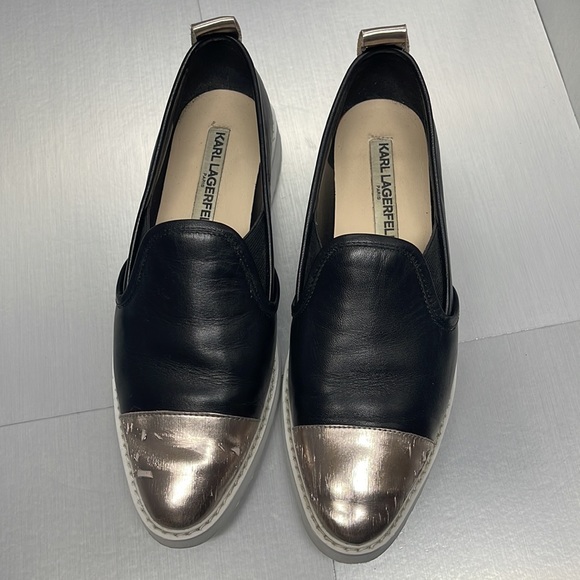 Gently used Karl Lagerfeld Paris Nappa Loafer Black/Gold 6.5 - Picture 5 of 8